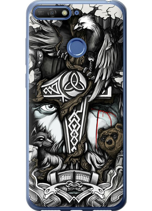 2D пластиковый чехол 'Тату Викинг' для Endorphone Huawei Y6 Prime 2018 (257795235)