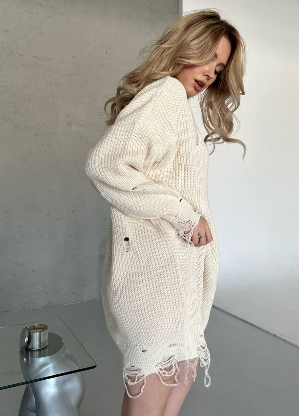 В'язана туніка оверсайз з рваними елементами Україна (303402825)