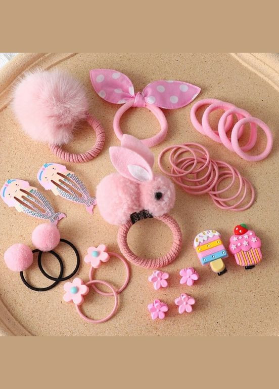 Набор детских заколок резинок украшений подарок для девочек Розовый заяц PRC (264913966)