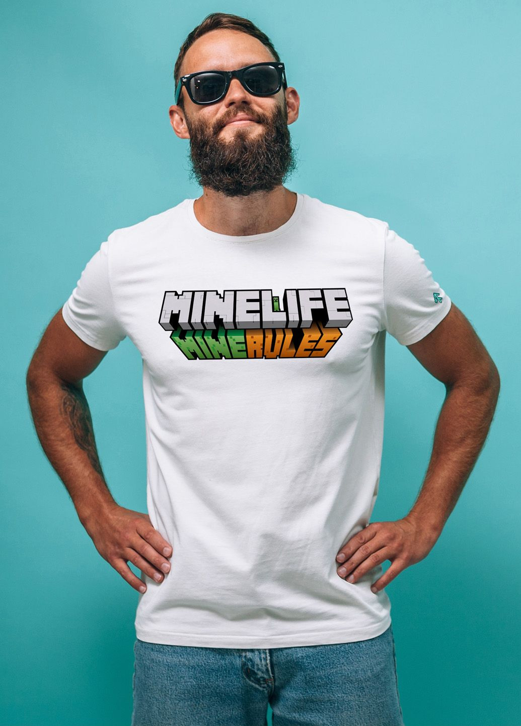 Белая футболка. Авторский принт. Mine Life Mine Rules. Моя Жизнь, Мои Правила. Фанарт игры Minecraft от Art Forest (292632479)