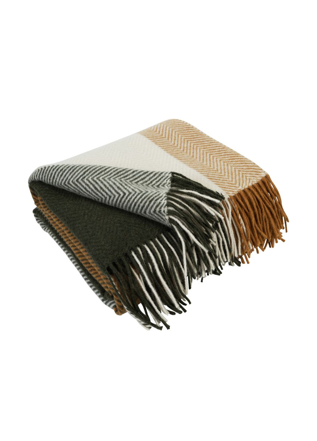 Плед Мериносовый Клетка Белый / Горчичный / Хаки Полуторный Love You (369153875)