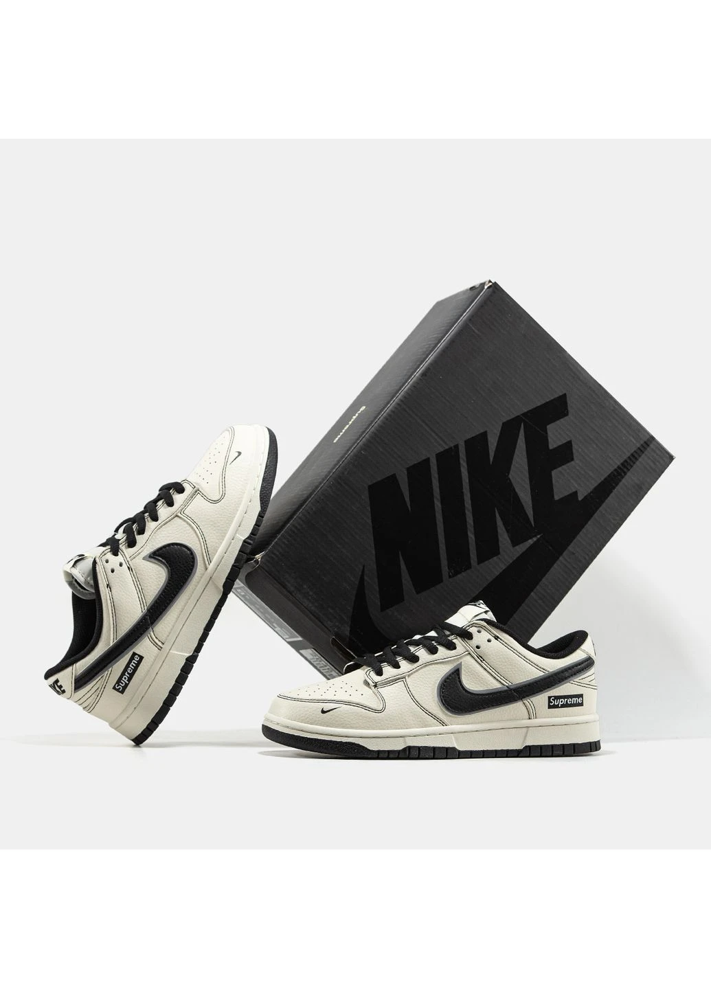 Бежеві кросівки чоловічі nike sb dunk low x supreme beige black | найк сб данк супрім низькі бежеві демісезон No Brand