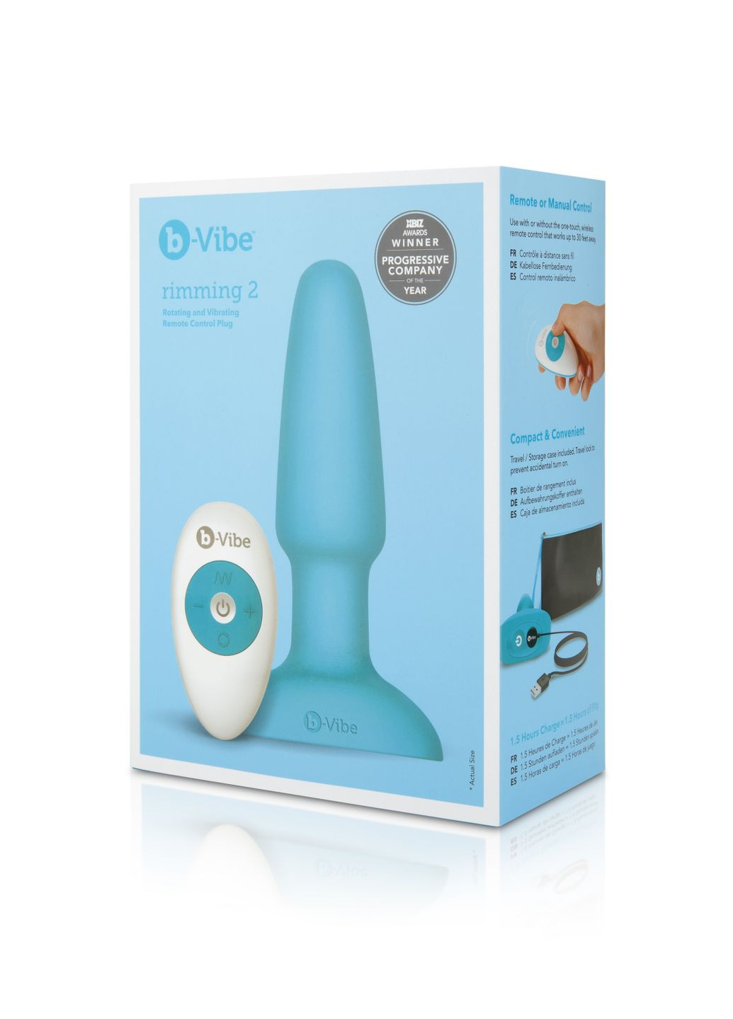 Анальна пробка з вібрацією та імітацією риммінгу Rimming Plug 2, блакитна B-Vibe (297132737)