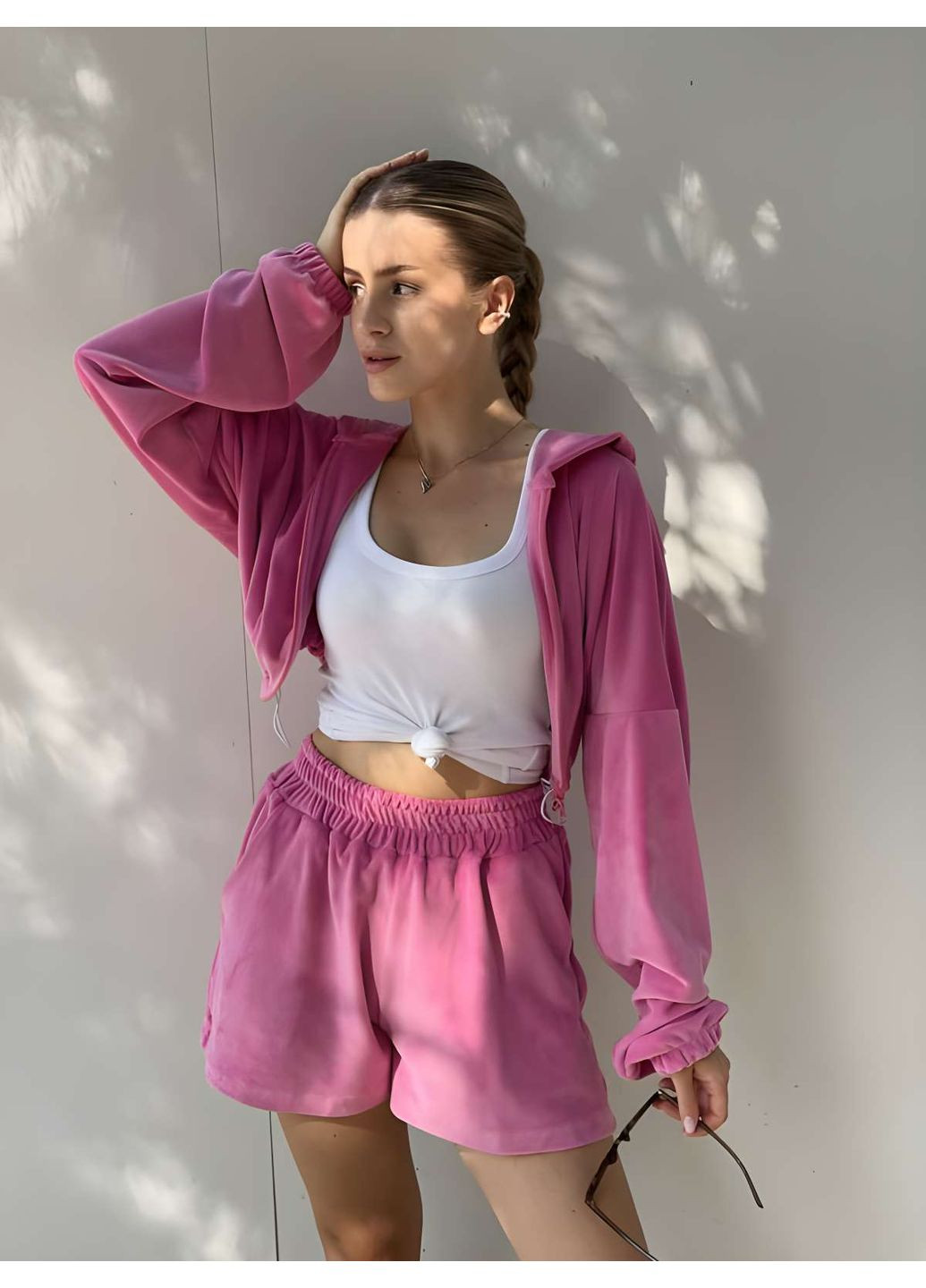 Велюровий костюм шорти + кофта з капюшоном на літо осінь, лимонний жіночий костюм з велюру... Україна (355059367)