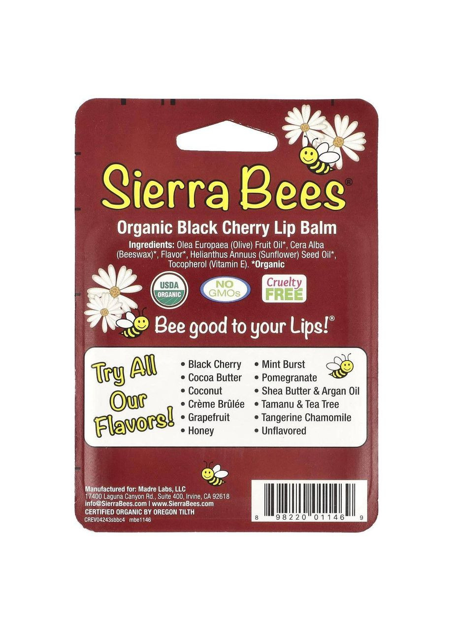 Органічні бальзами для губ, чорна вишня, 4 шт. по 4,25 г Sierra Bees (361858569)