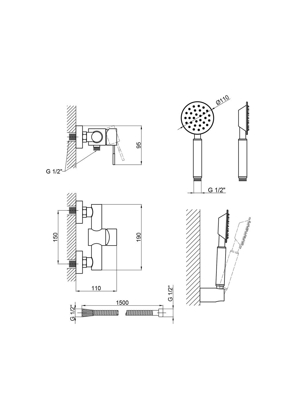 Змішувач для душу Aria (з душовим гарнітуром) (k35) LDARI010NKS43361 Nickel LIDZ 010 (323485824)