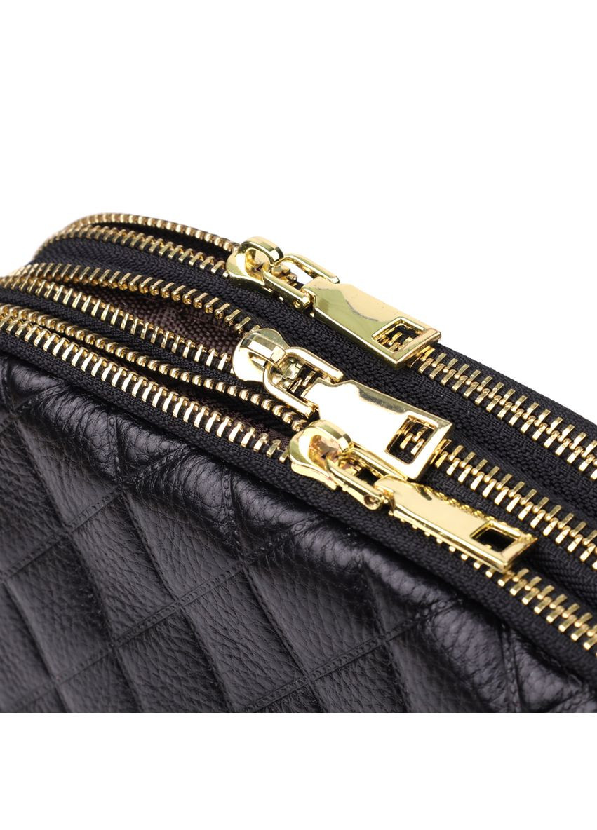 Стьобана шкіряна сумка з трьома відділеннями для жінок чорна Vintage (352167733)