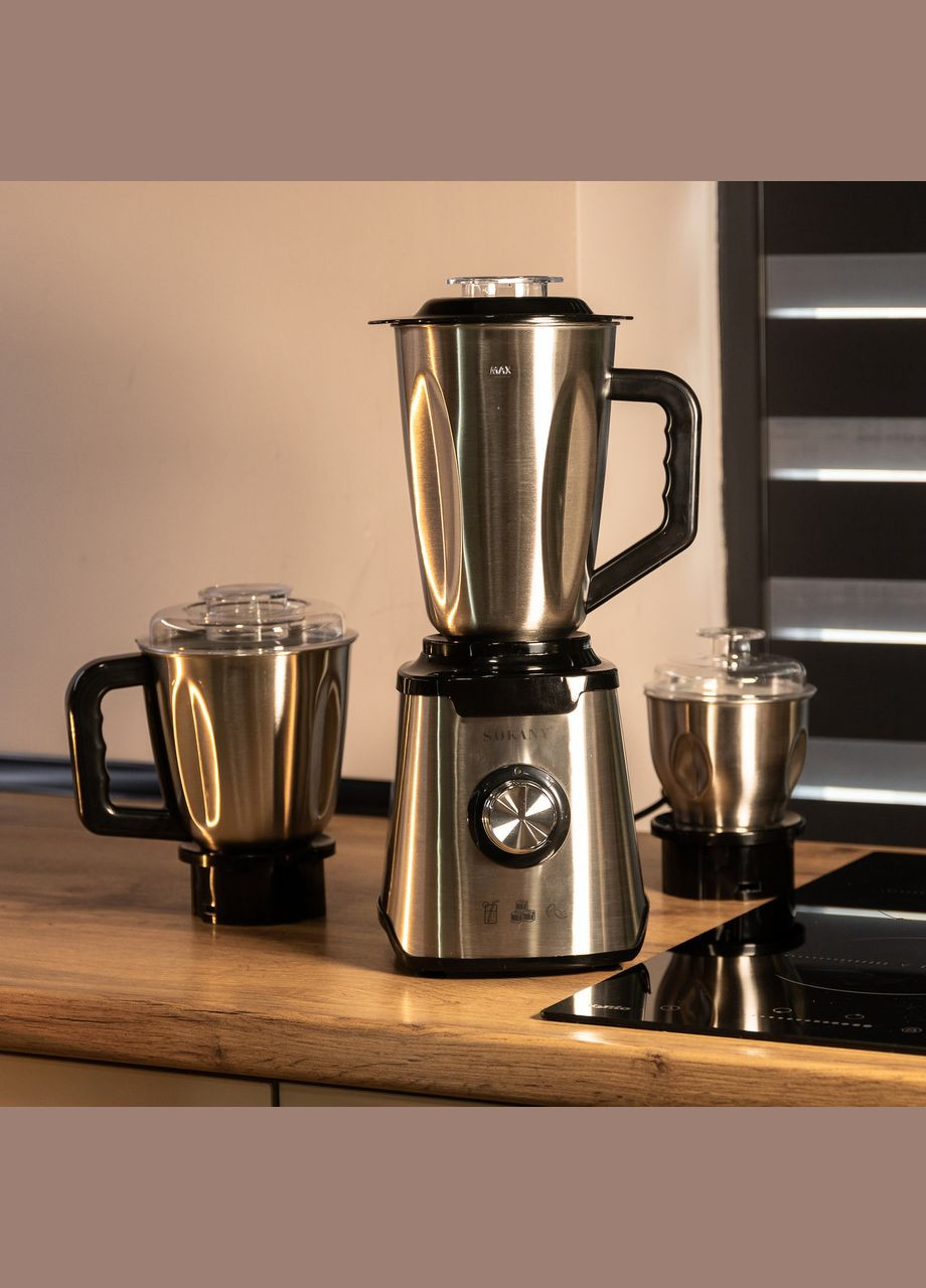 Блендер с чашей 1.5 литра для коктейлей и смузи портативный 2 режима скорости с кофемолкой 1000 Вт Sokany (315636212)