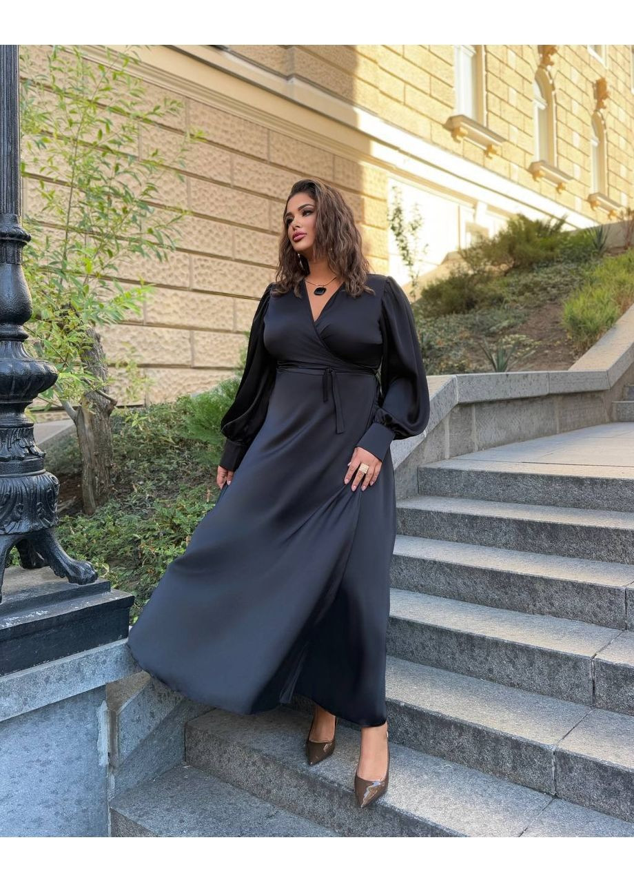 Чорна сукня на запах, колір чорний Fashion