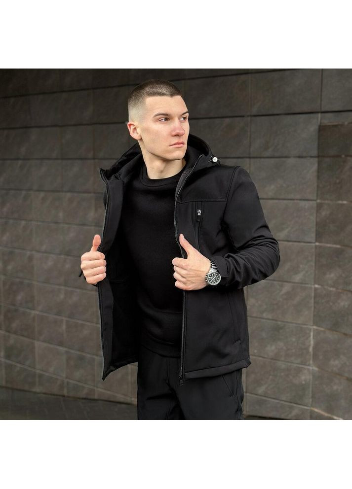 Чорна чоловіча водонепроникна куртка softshell весна/осінь чорна No Brand