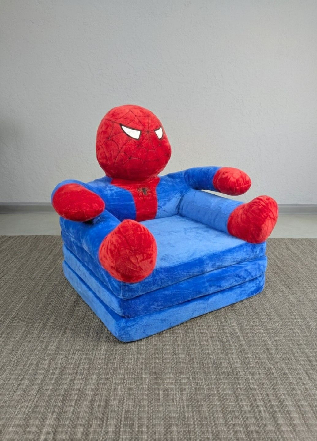 Детское кресло игрушка Человек паук синий плюшевое раскладное в кровать Lalapka (369369945)