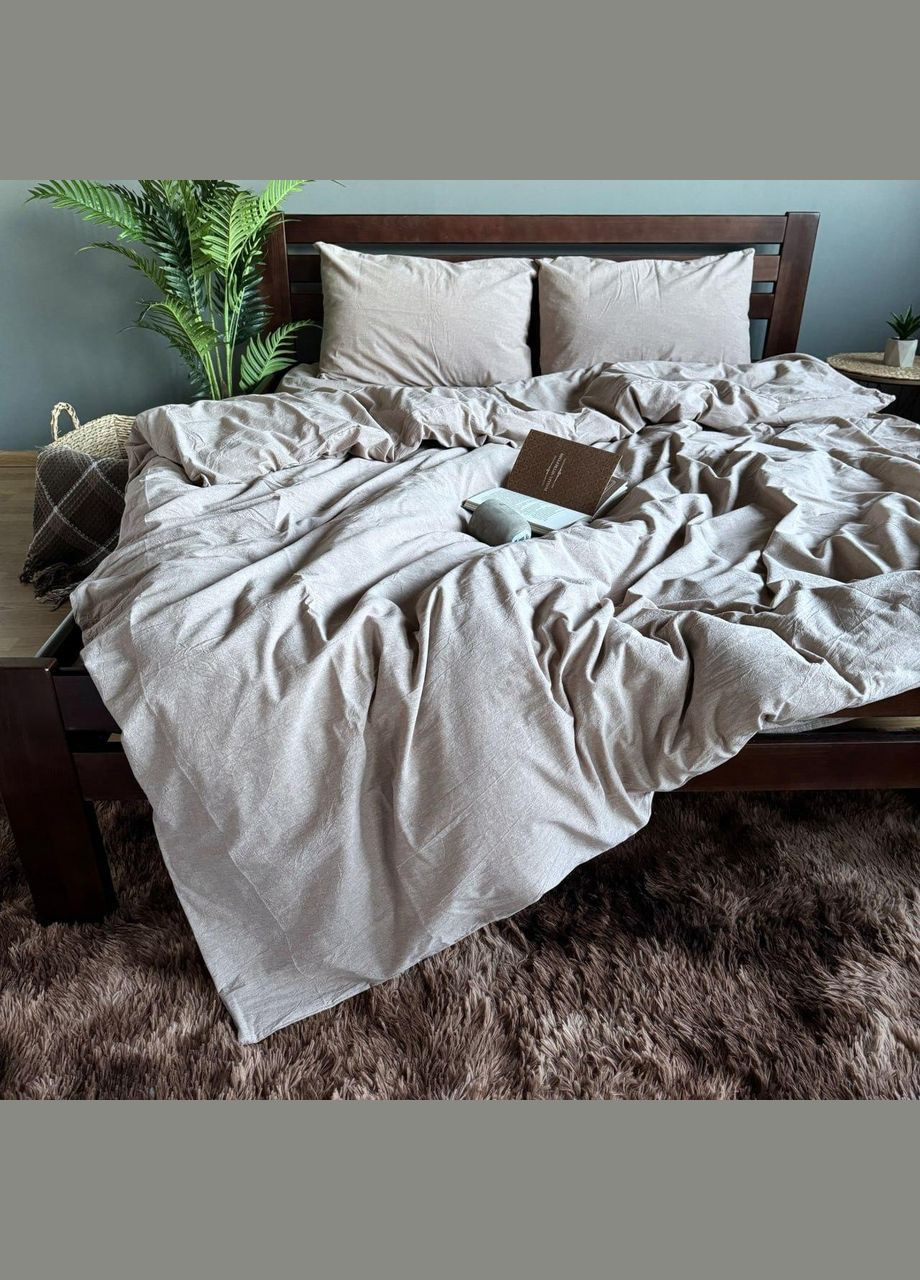 Постільна білизна Washed Cotton Однотонний Двоспальна 180 x 220 Варена бавовна Бежева 70 х 70 No Brand (307355945)