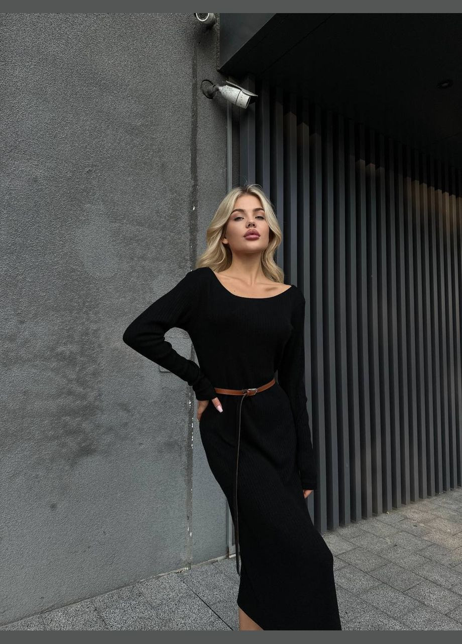 Черное женское теплое ангоровое платье длинное с распоркой черное You Best