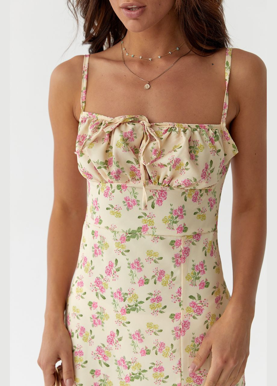 Летний женский сарафан-миди с кулиской на груди Liton в цветочек