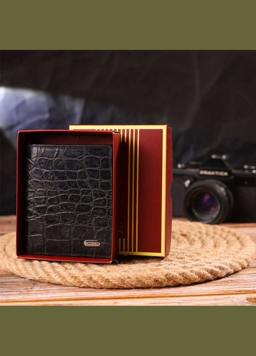 Оригінальне чоловіче портмоне з натуральної фактурної шкіри чорне 21502 Canpellini (329196007)