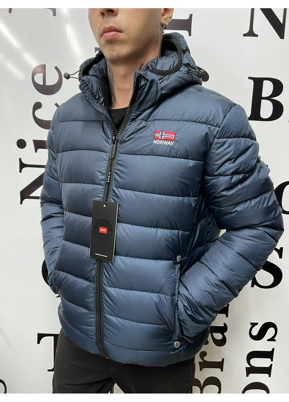 Синяя зимняя куртка зимняя мужская капюшон стеганная 48 синяя 58 BIHOR