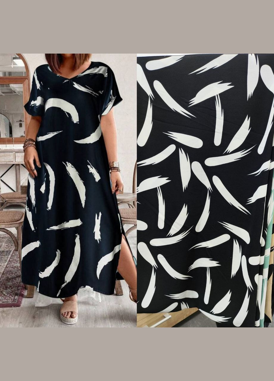 Черно-белое повседневный женское платье свободного кроя в стиле бохо оверсайз Україна с абстрактным узором
