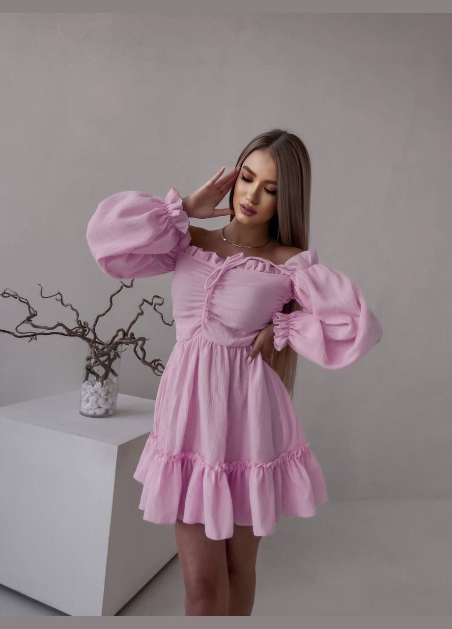 Светло-розовое повседневный платье муслиновое легкое Revah