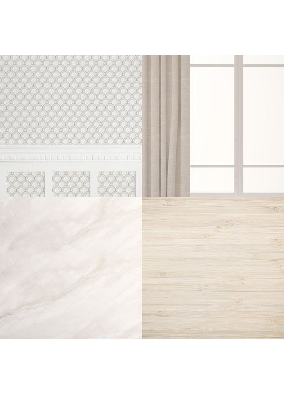 Кутовий вініловий фотофон 3D, візерункова стіна і вікно, підлога бежевий мармур і світле дерево, 80×80 см, №58399 PhotoVinyl (354368766)