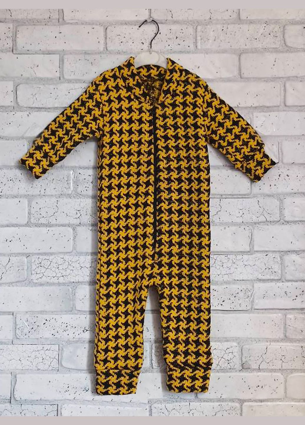 Теплий в'язаний дитячий комбінезон - спальник гусячі лапки жовтий, акрил 80% шерсть 20% No Brand (322250321)