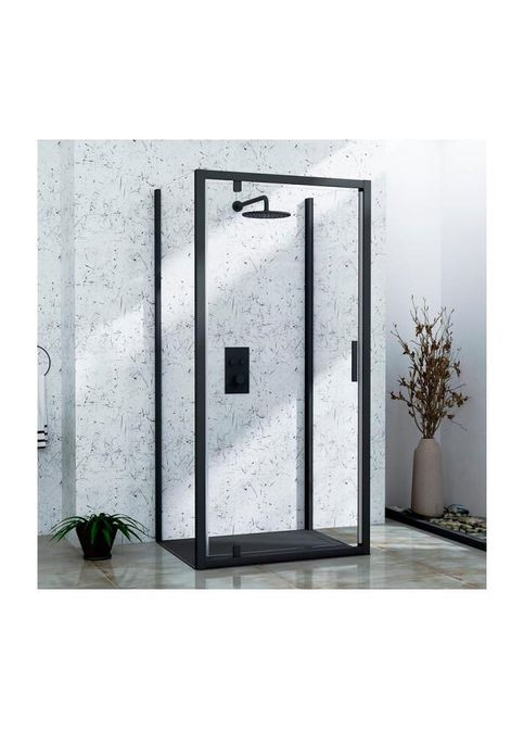 Душевая кабина пристенная A-518B 80х80х195 распашная, профиль черный, стекло прозрачное Dusel (350315898)