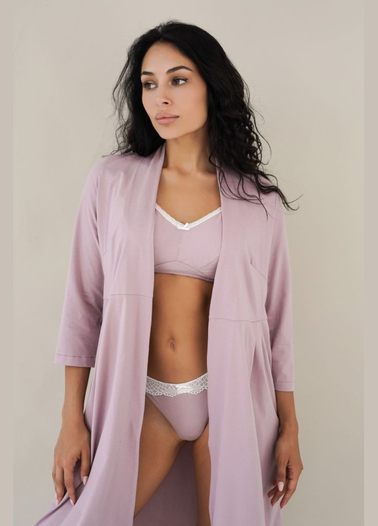 Бавовняний халат для вагітних та годуючих матусь рукав 3/4 фіолетовий Мамин Дім (304252516)