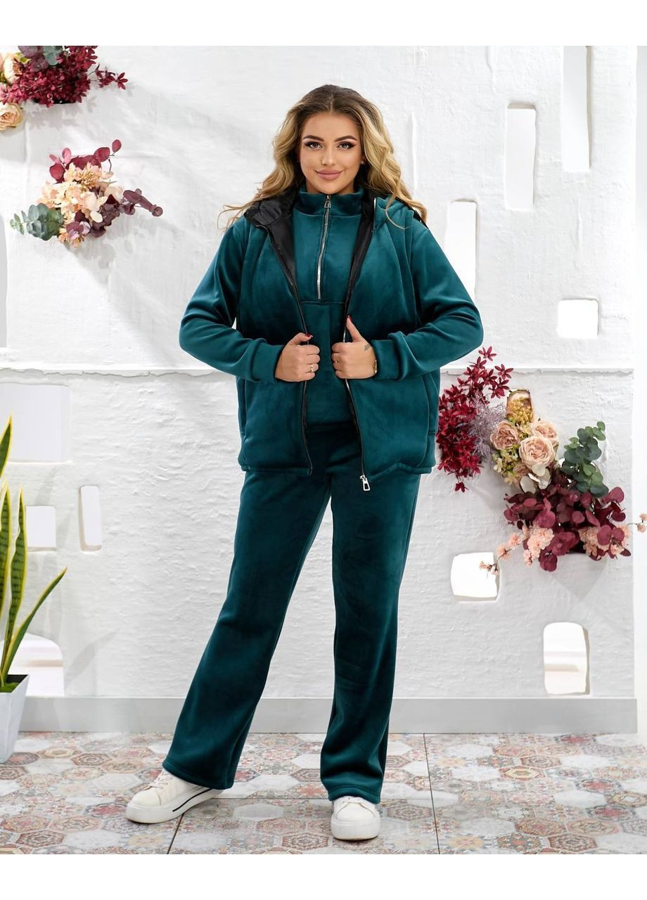 Костюм трійка для прогулянки:штани та кофта двосторонній велюр,жилетка силікон 150 Україна (362395792)