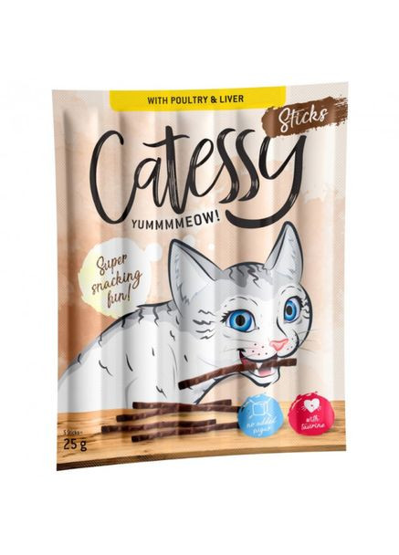 Ласощі м'ясна паличка для котів зі смаком печінки та птиці 5 г 515328 ЦІНА ЗА 1 ШТ Catessy (269341864)