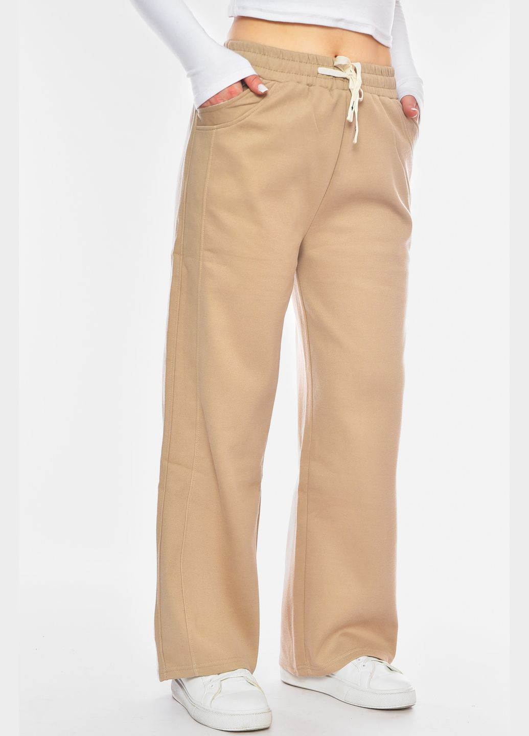 Штаны женские однотонные бежевого цвета Let's Shop (327215325)