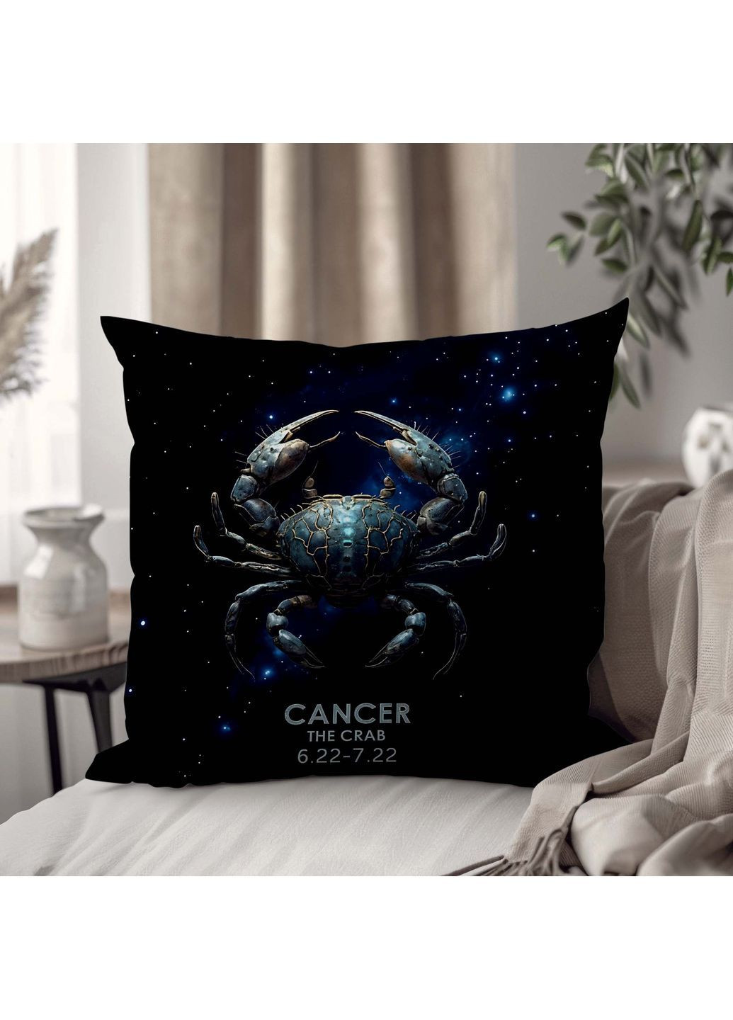 Декоративная подушка "Знак зодиака Рак" с космическим фоном 45×45 см 1320045UA WONKEY (361968056)