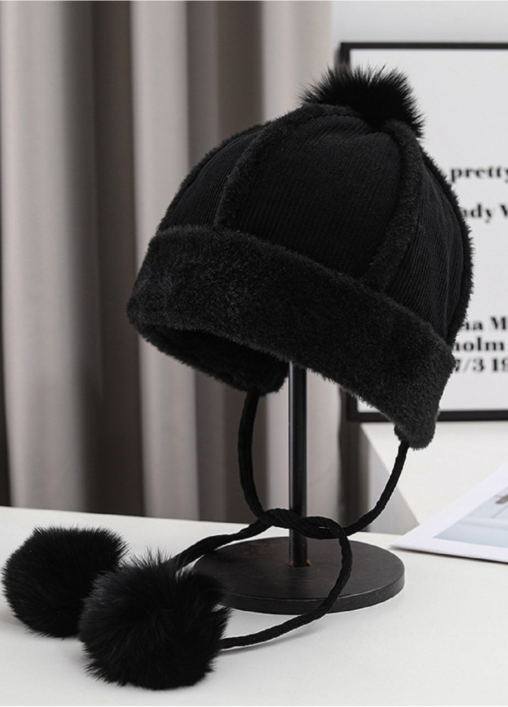 Женская Зимняя Шапка-Ушанка с Помпоном, Мягкая Теплая Шапка со Искусственным Мехом и кистями No Brand Жіноча Зимова Шапка (363838654)