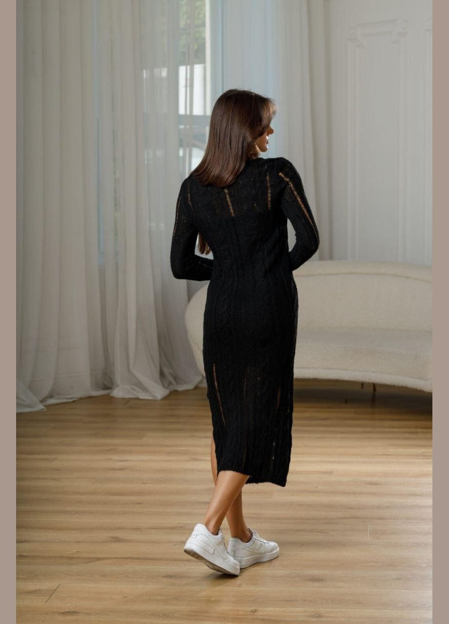 Черное платье вязаное с ажурной вязкой No Brand