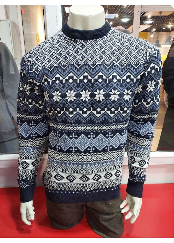 Синій зимовий светр чоловічий новорічний вовна теплий No Brand
