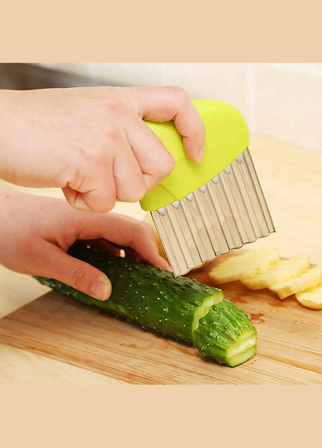 Слайсер хвилястий сирорізка ніж для фігурної нарізки сиру картоплі чіпсів карвінгу Зелений Kitchen Master (304153169)