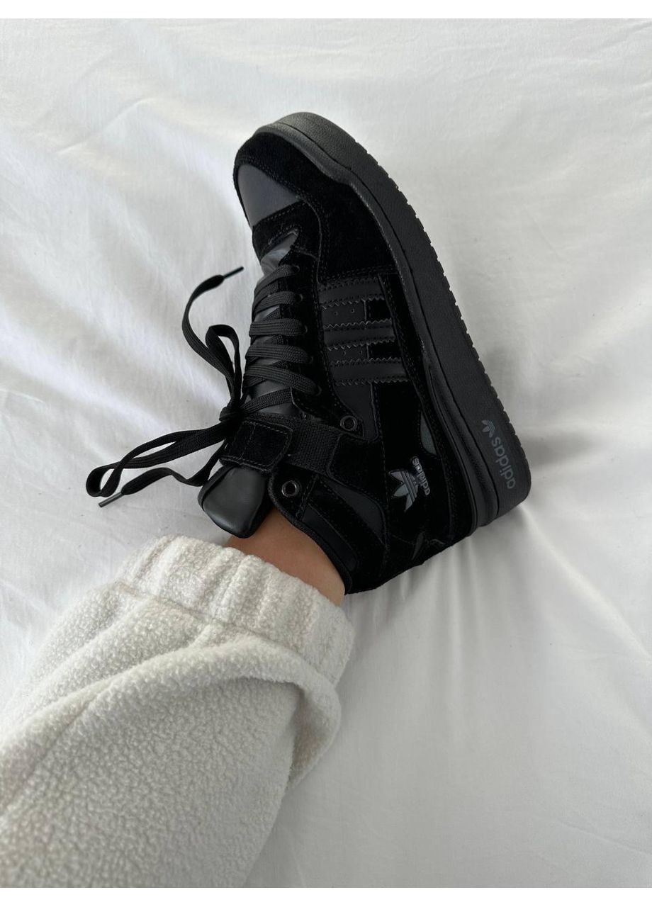 КРОСІВКИ ЖІНОЧІ ADIDAS FORUM BLACK SUEDE FUR АДІДАС ФОРУМ No Brand чорні зими (367115130)