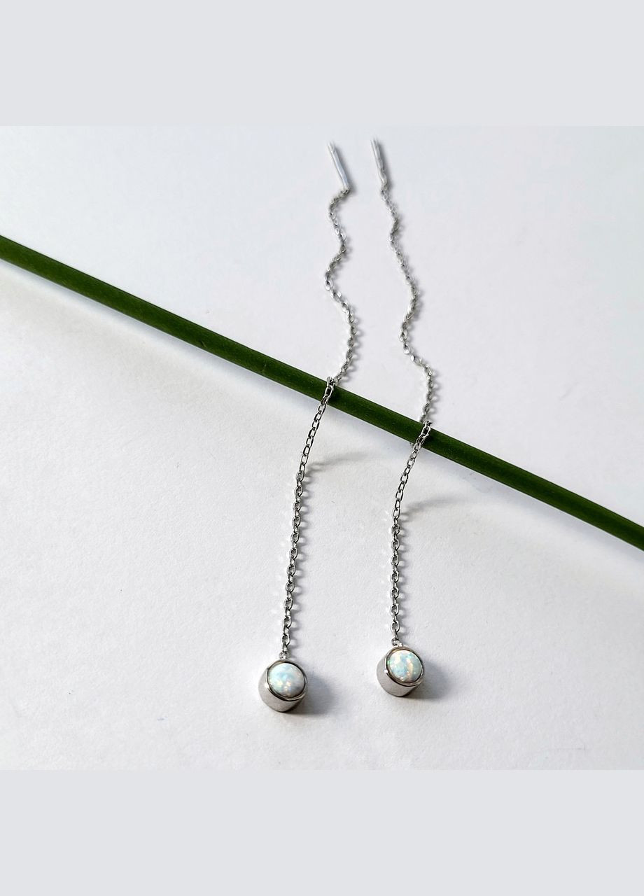 Серебряные серьги протяжки цепочки с Белым опалом Серебро 925 пробы родированное с2опБ/1362 1.20г No Brand (306743402)