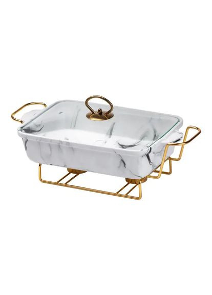 Мармитница настольная керамическая 1.5 литра мармит прямоугольный 35х19х11.5 см для вторых блюд Мрамор белый Jooki (358706511)