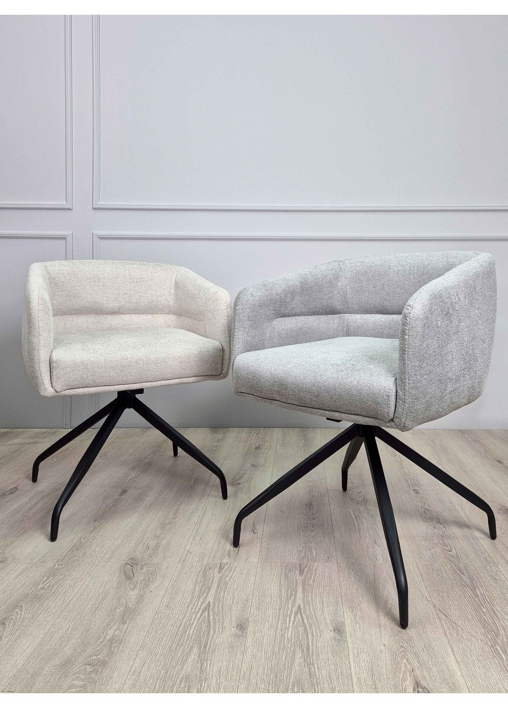 Стілець з обертом на 180º EMMA Чорний каркас / Світло-сіра тканина Intarsio (372178451)