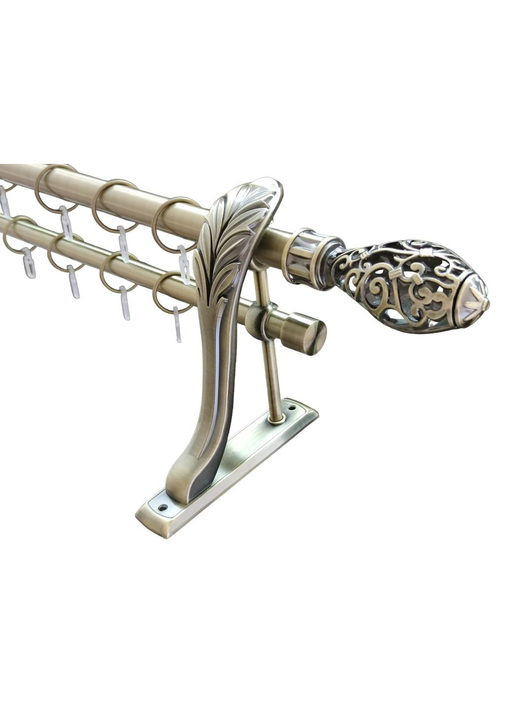 Карниз для штор Джанет металевий дворядний ретро гладка труба кільце металеве Антик бронз 25\19 мм 240см ORVIT (299335366)