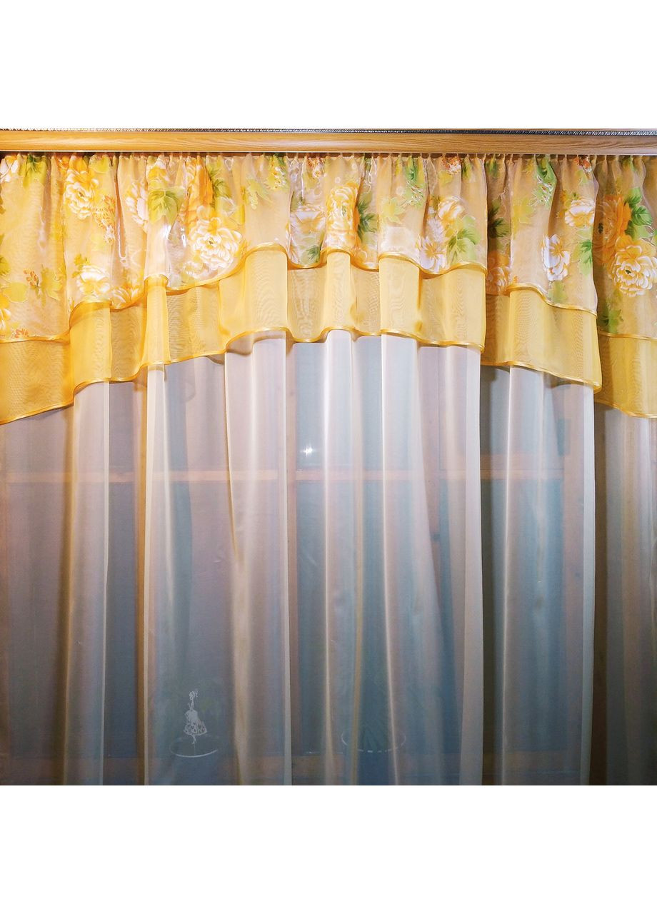 Фіранка коротка готова Ніколь місячне сяйво піон жовтий No Brand (372133891)