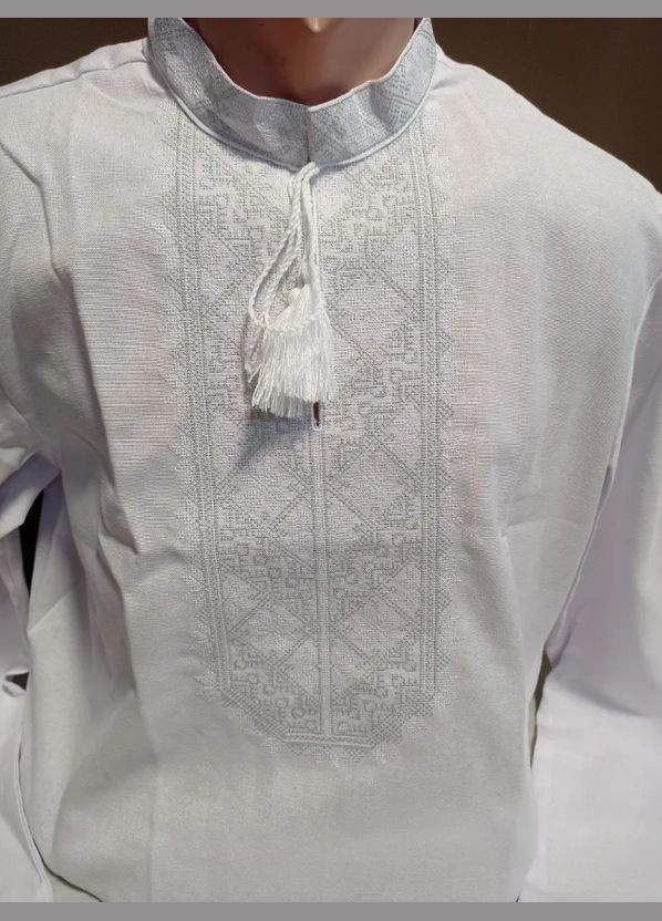 Белая дизайнерская мужская белая вышиванка с белой вышивкой и длинным рукавом украинатд 48-60 размеры домотканая узор украинская символика прямой домотканное полотно (313099980)
