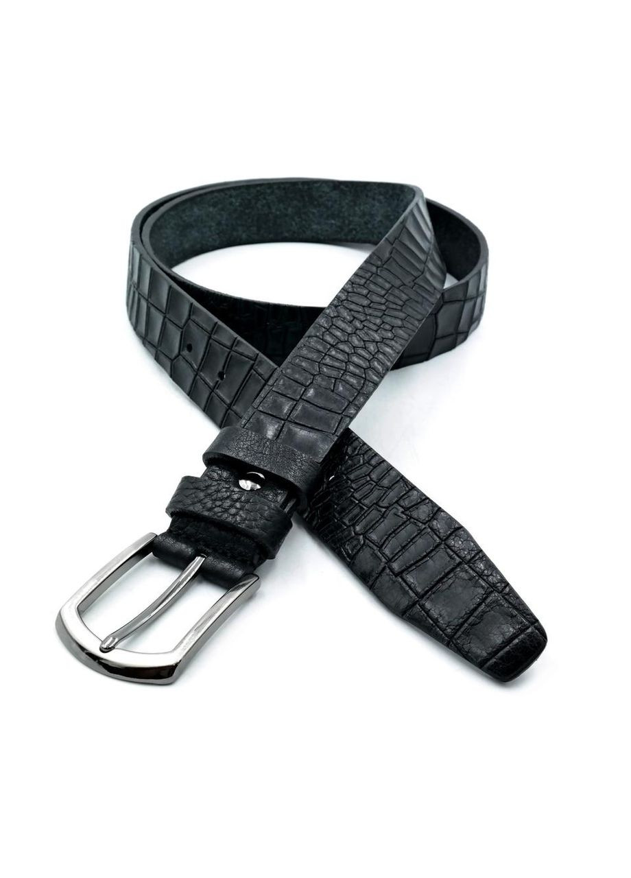Кожаный мужской ремень 3,3х105-125 см Черный Weatro (322594548)