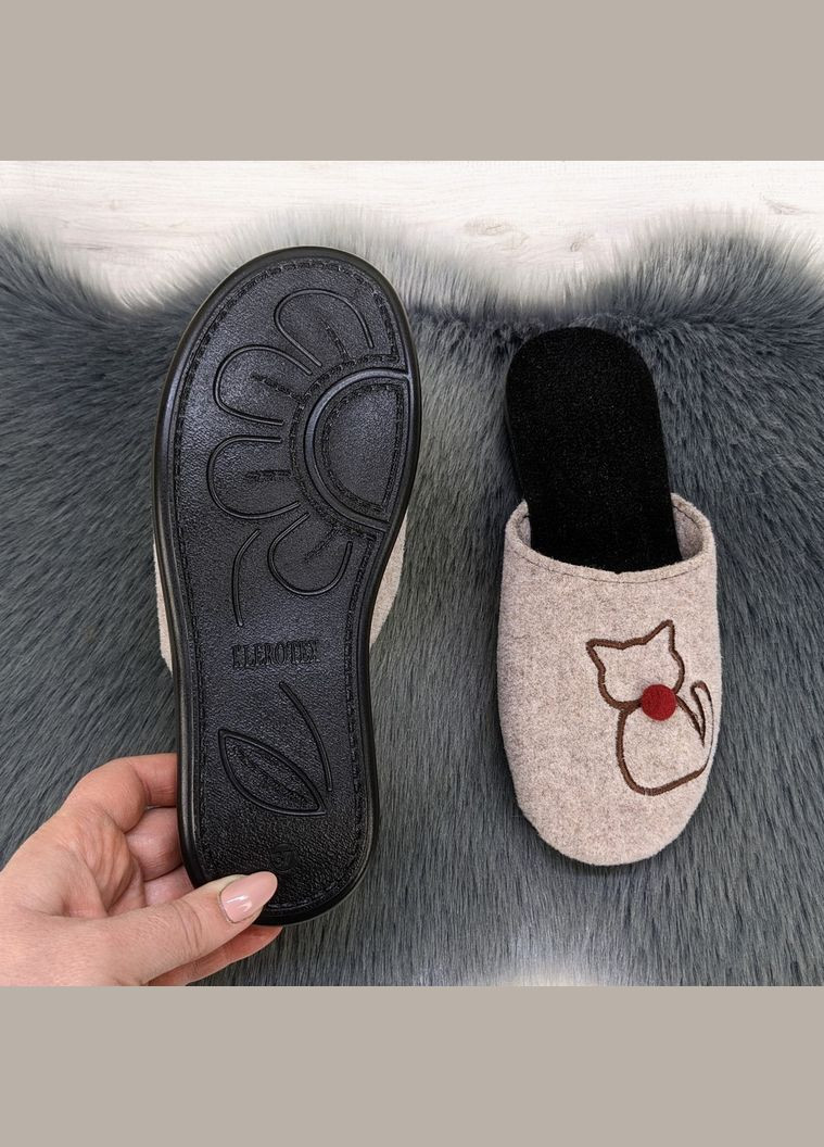 Бежевые тапочки домашние женские фетровые No Brand