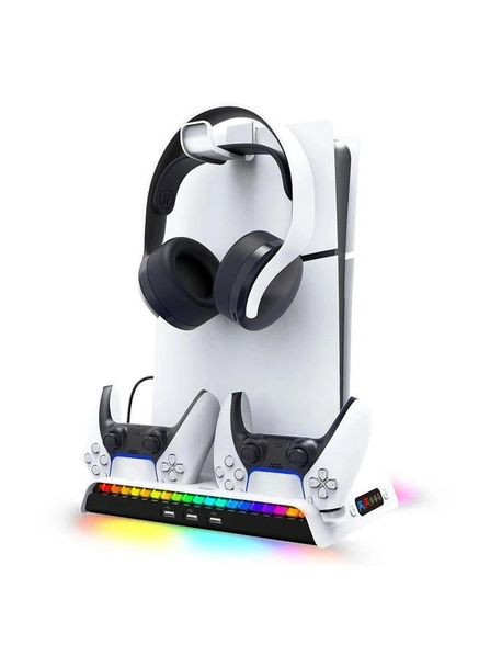 Док-станція підставка для консолі та геймпадів для PS5 Slim PG-P5S006 з охолодженням та RGB підсвічуванням Білий Ipega (337352168)