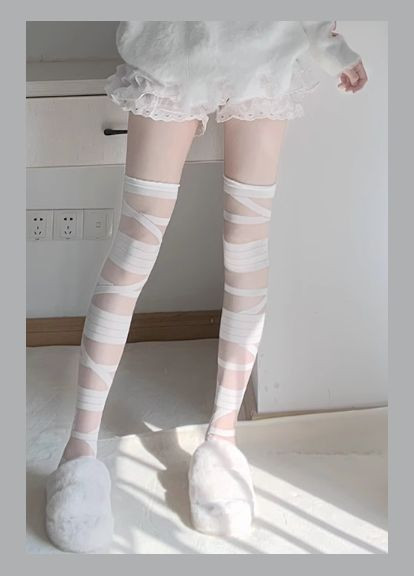Высокие гольфы-чулки с лентами белые One size No Brand (312515319)