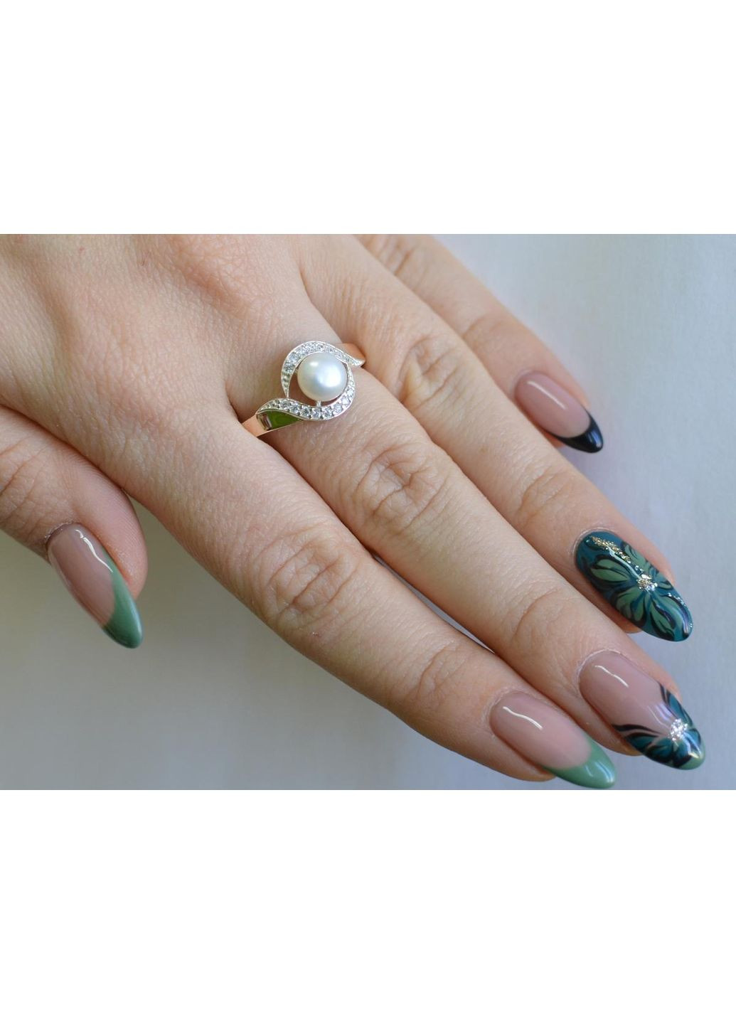 Срібна каблучка з золотоми вставками та перлиною Silver Style (367112234)