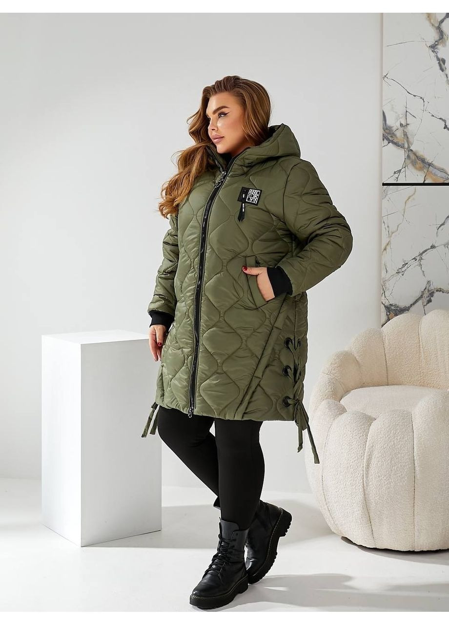 Оливкова (хакі) зимня жіноча тепла куртка великого розміру мокко, зимова модель з капюшоном Bonita Куртка