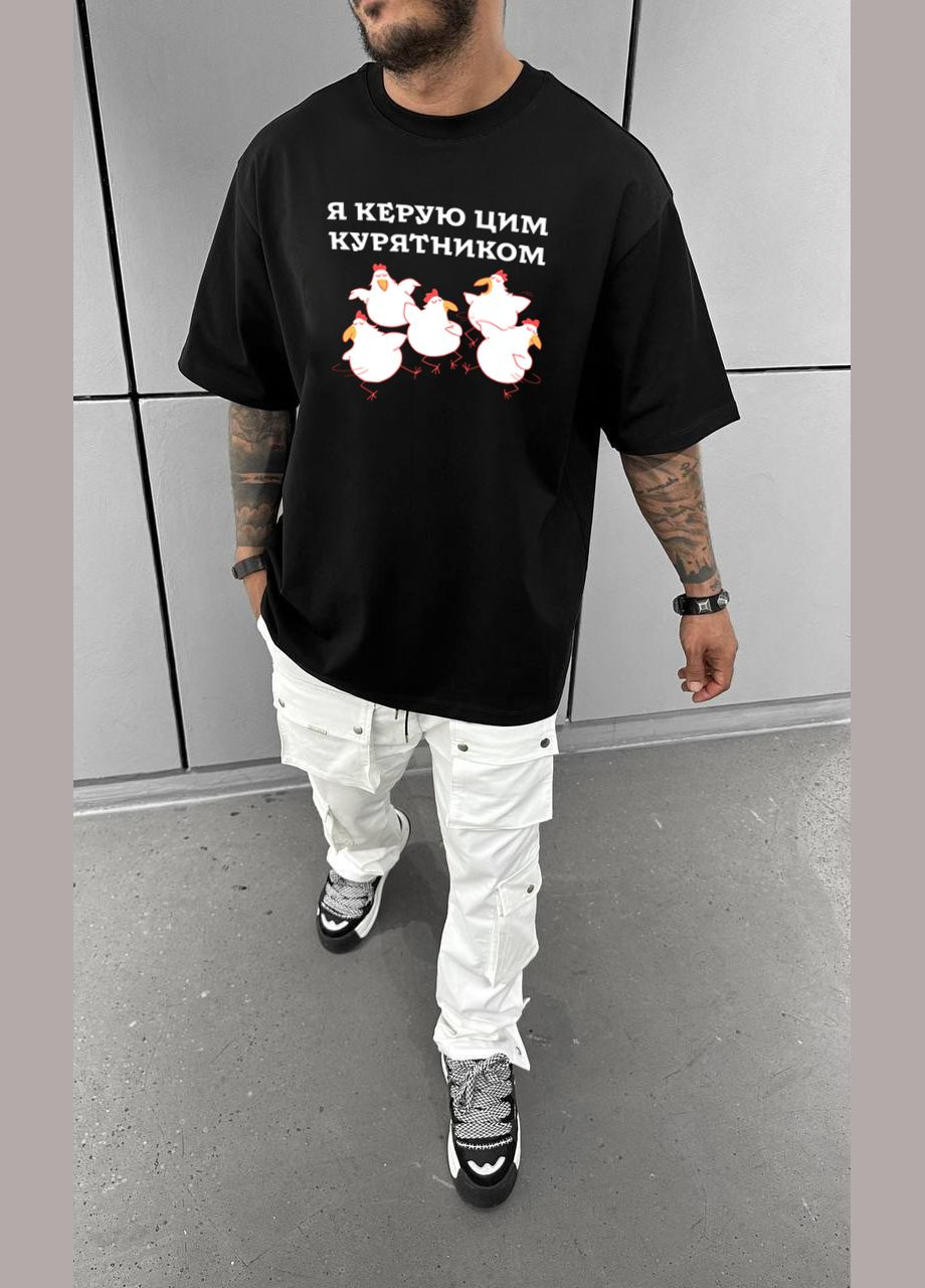 Комбінована чорна літня легка чоловіча оверсайз футболка з принтом No Brand