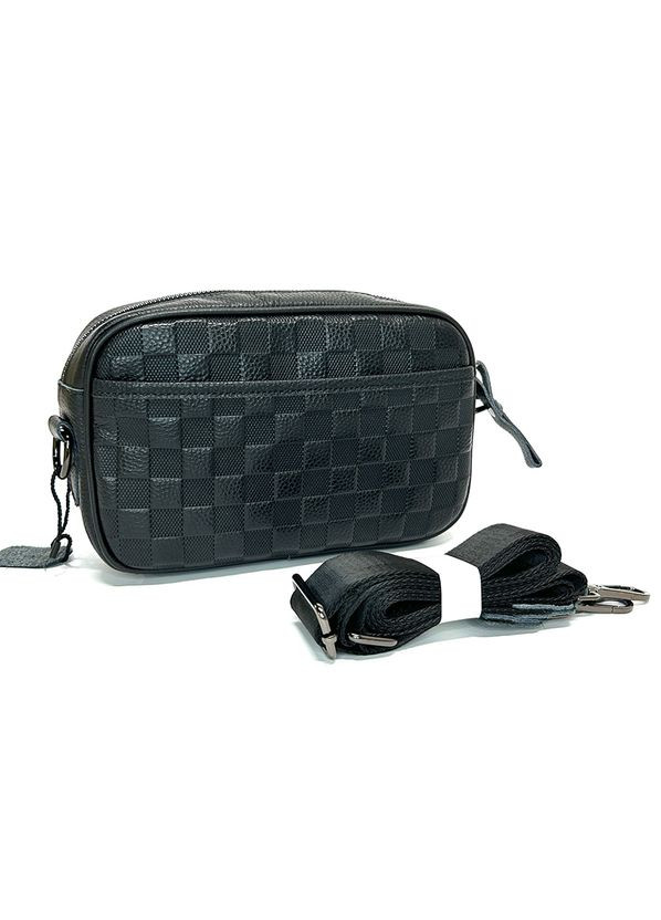 Черная мужская маленькая горизонтальная кожаная сумка через плечо с тиснением No Brand (292404332)