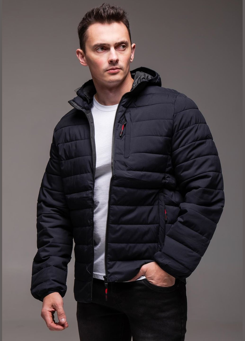 Темно-синяя демисезонная куртка стебана из капюшоно осень/весна No Brand